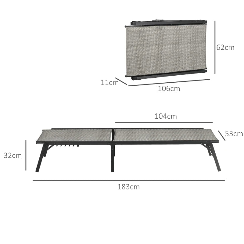 Foldable Rattan Sun Lounger - 5-Level Backrest, Recliner Chair (Mixed Grey)