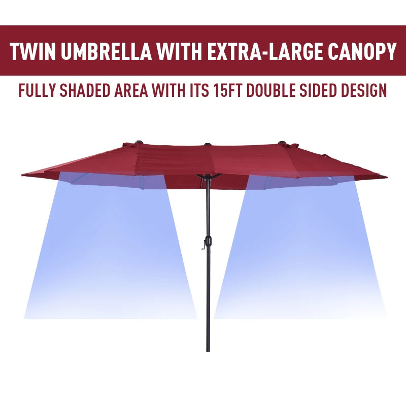 Double-Sided Wine Red Patio Parasol - 4.6m Sun Umbrella