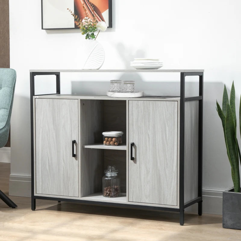 Modern Light Grey Sideboard - Steel Frame Storage Cabinet with 2 Doors & Adjustable Shelves for Living Room & Hallway