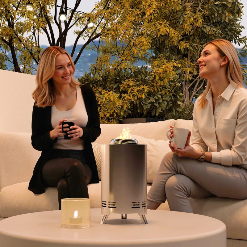 Portable Smokeless Fire Pit - 16x16cm Stainless Steel Wood Burning Tabletop Fire Pit for Garden & Camping - Silver Tone