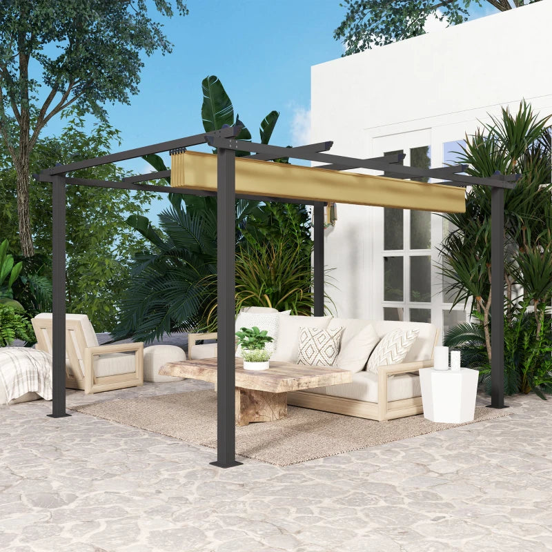 3x4m Khaki Aluminium Pergola with Retractable Roof