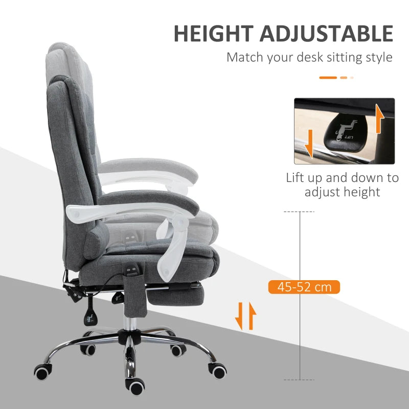 Vinsetto Heated Vibration Massage Executive Office Chair - Adjustable Ergonomic High Back Recliner with Footrest - Grey