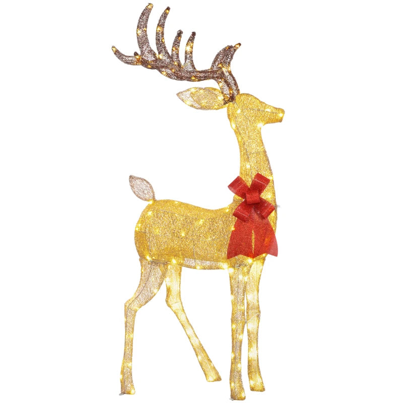 Lighted Reindeer Christmas Decoration - 137 LED Lights, Gold Tone, Indoor/Outdoor Holiday Decor for Garden & Lawn