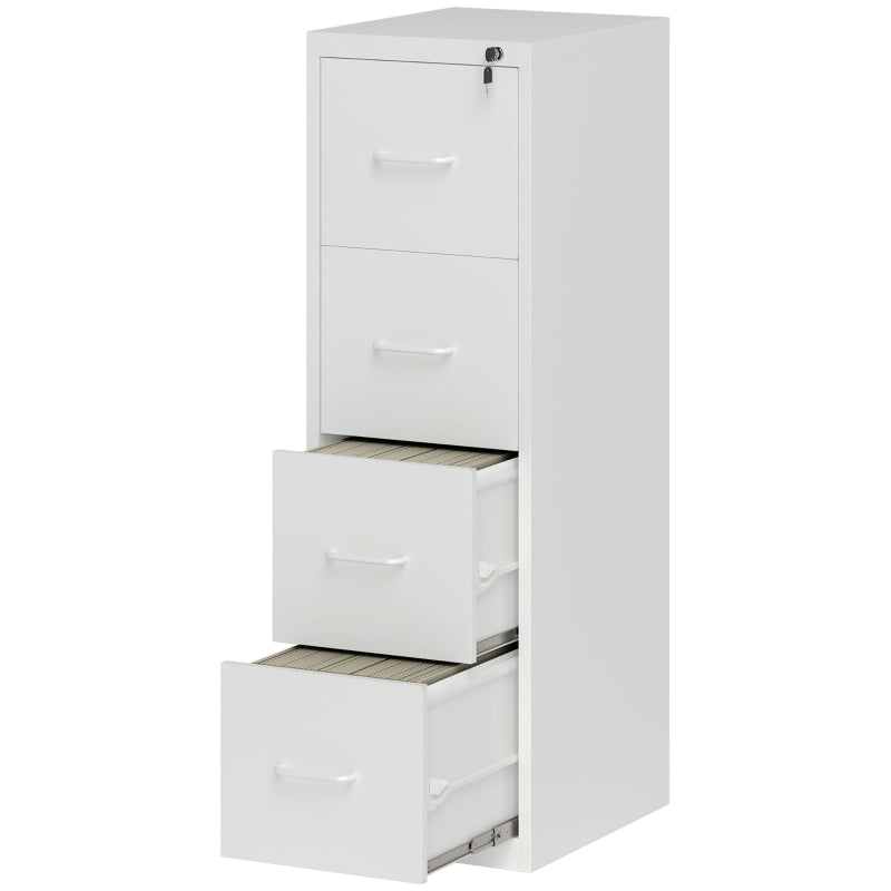 Modern White Four-Drawer Steel Filing Cabinet - Durable Office Storage Solution for Organizing Documents and Files