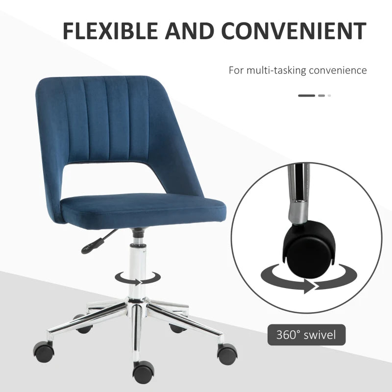 Vinsetto Dark Blue Velvet-Feel Armless Office Chair - Stylish Ergonomic Design for Home & Office Use