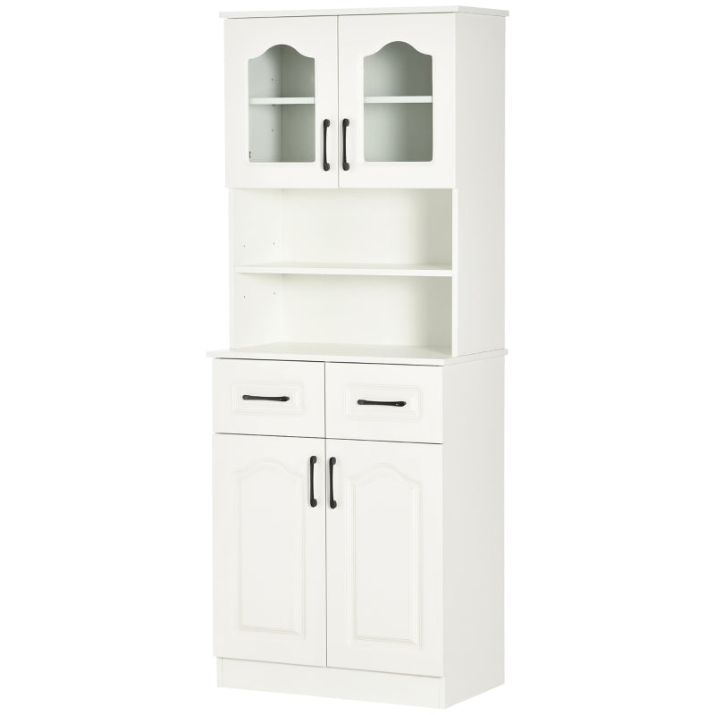 Freestanding Kitchen Cupboard Storage Cabinet - 168cm White with 2 Adjustable Shelves, 2 Drawers & Open Counter for Living Room/Dining Room