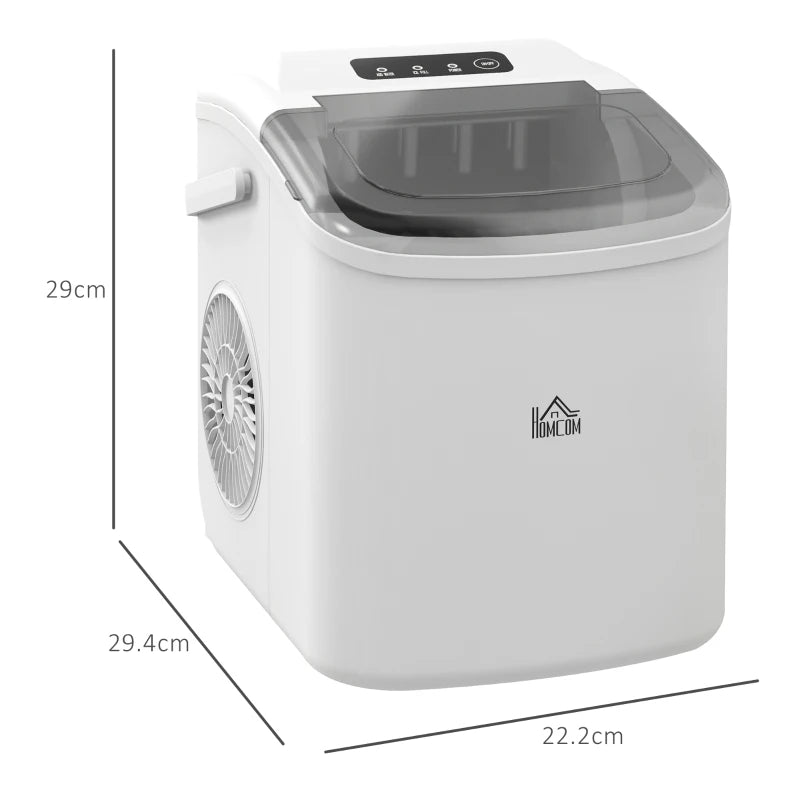 Portable Ice Maker Machine - 12Kg Daily, 9 Cubes in 6-12 Mins, Countertop Ice Cube Maker with Scoop & Basket - White