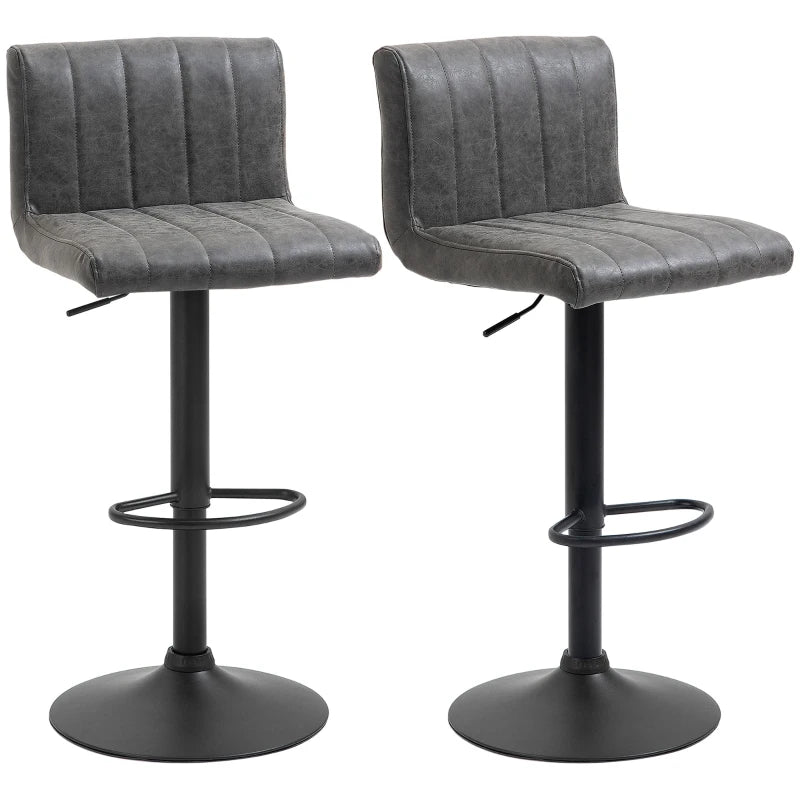Adjustable Swivel Barstools Set of 2 - Grey PU Leather Counter Chairs with Footrest & Gas Lift