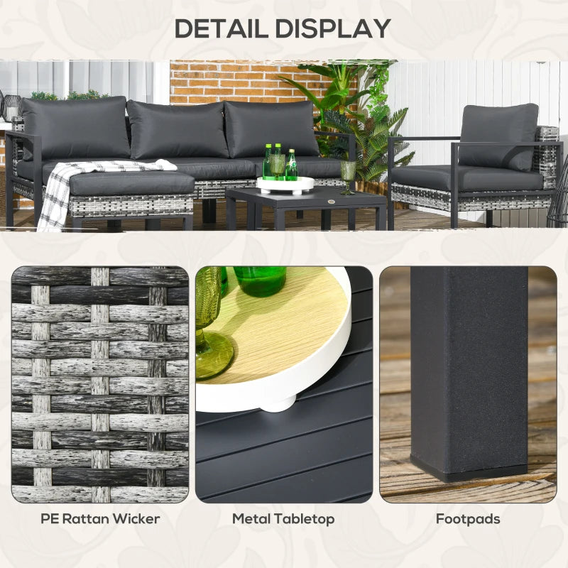 6 Piece Dark Grey Rattan Garden Sofa Set
