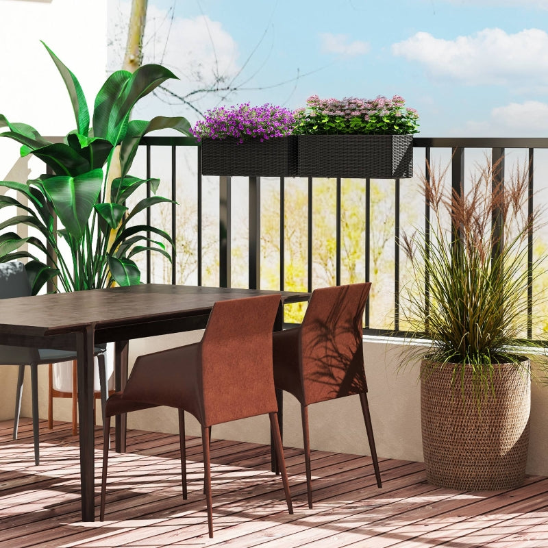 Set of Two Black Rattan-Effect Planters - Stylish Outdoor Garden Pots - 12" x 12"