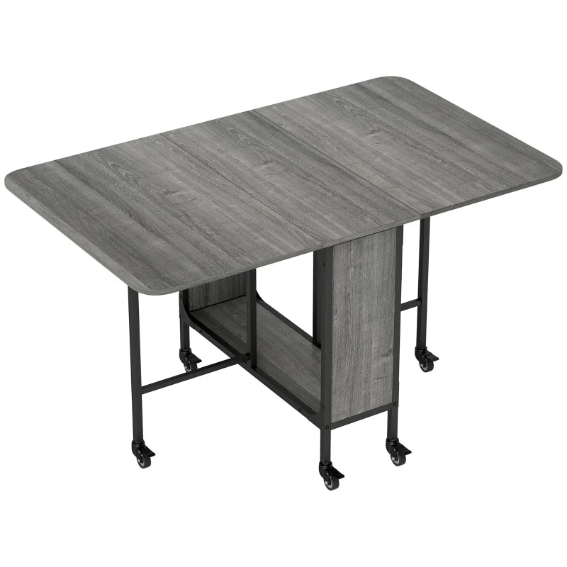 Stylish Six-Person Drop Leaf Dining Table in Grey and Black - Perfect for Small Spaces and Modern Homes