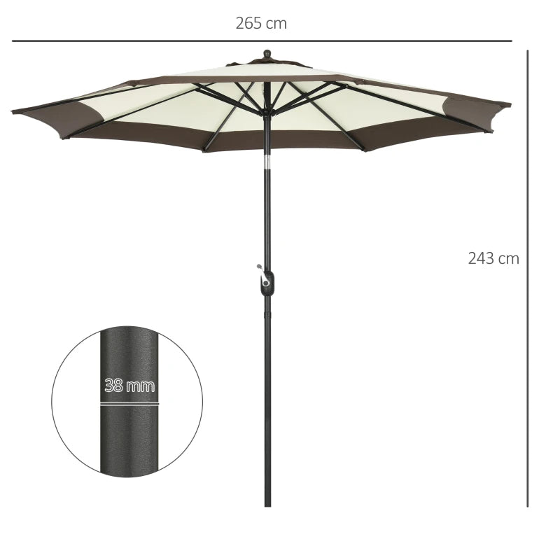 8-Rib Tilt Crank Garden Parasol Umbrella - Outdoor Sunshade (Coffee)