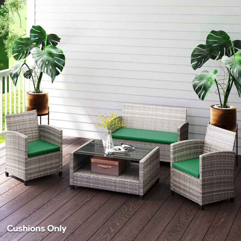 Green Outdoor Seat Cushion Pads for Rattan Furniture - 3 Piece Set, 45x45 cm