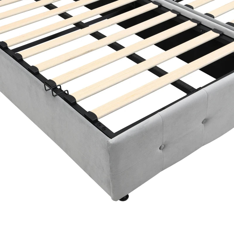 Velvet Upholstered Double Bed with Hydraulic Lift Storage Iron Frame Grey 197x181x105 cm