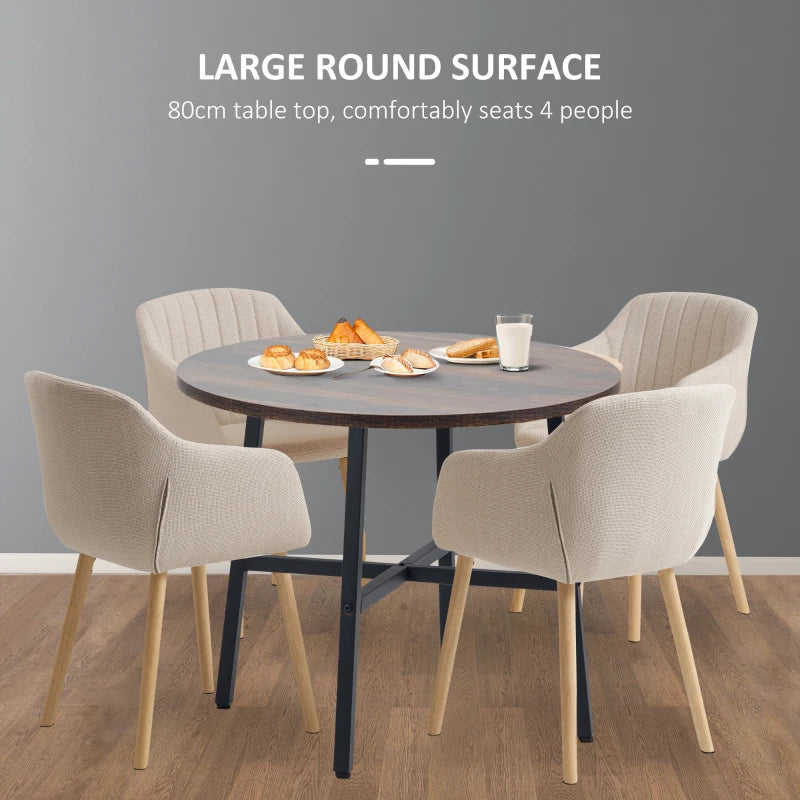 85cm Round Dining Table - Industrial Style Kitchen Table with Rustic Brown Finish & Sturdy Steel Legs
