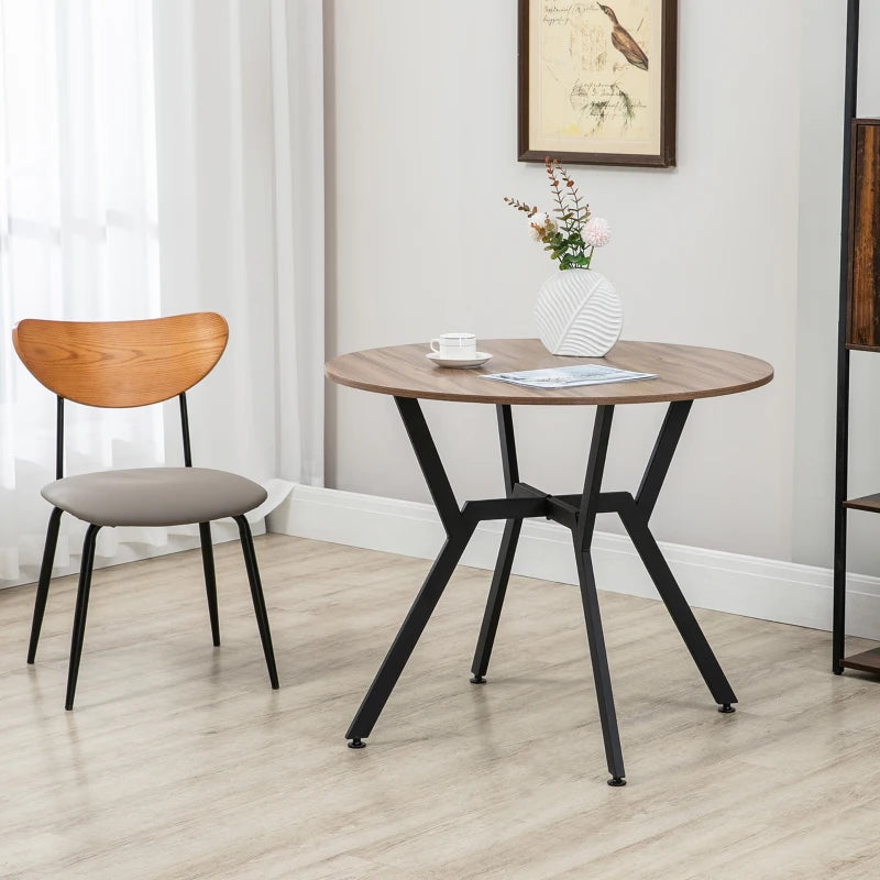 Round Dining Table with Black Legs - 90x76 cm Brown Kitchen Table with Anti-Slip Foot Pads for Living Room