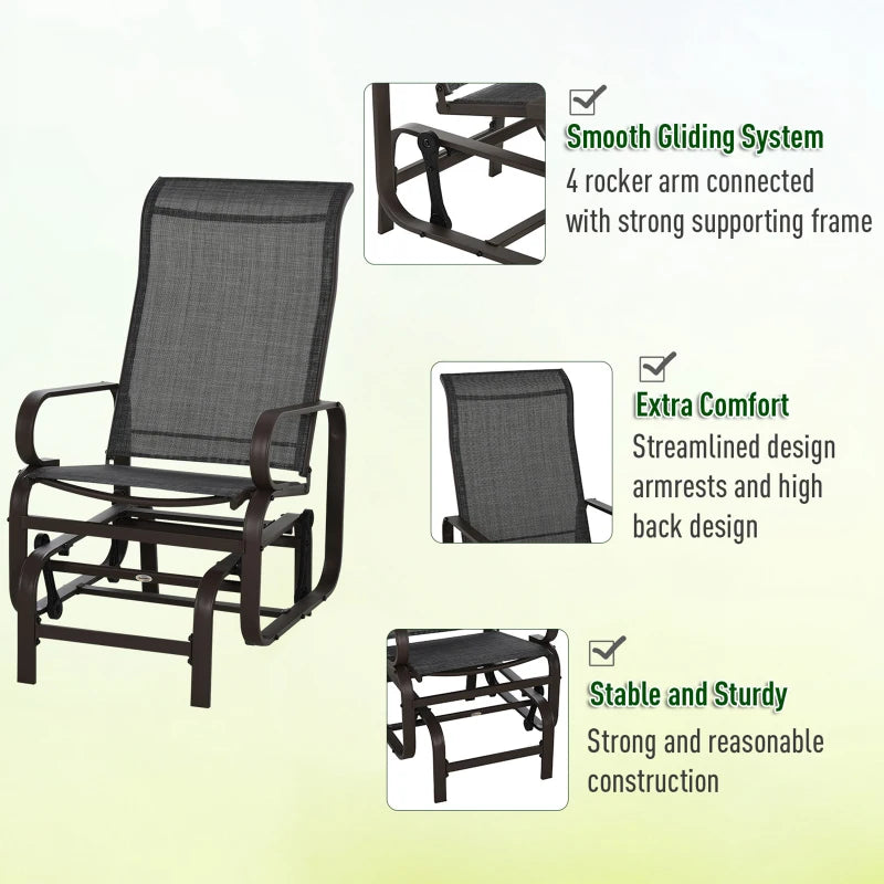 Brown 3-Piece Metal Frame Gliding Chair Set with Glass Top Coffee Table