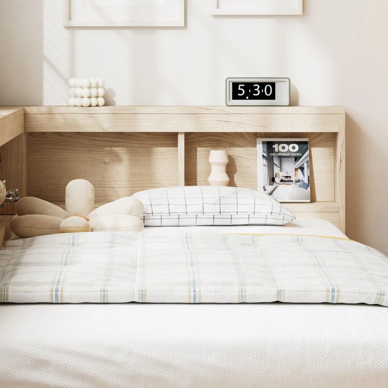3FT Single Bed Frame with Storage Durable MDF Plywood Wooden Design for Adults Teens White Oak