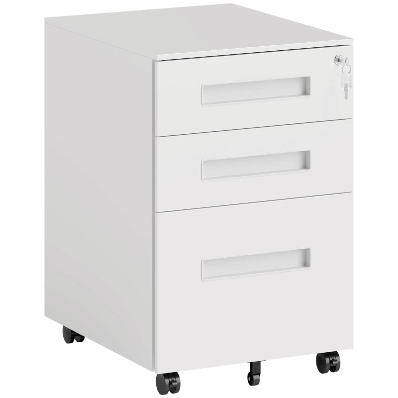 Vinsetto White Three-Drawer Steel Filing Cabinet - Modern Office Storage Solution for Organizing Documents and Files