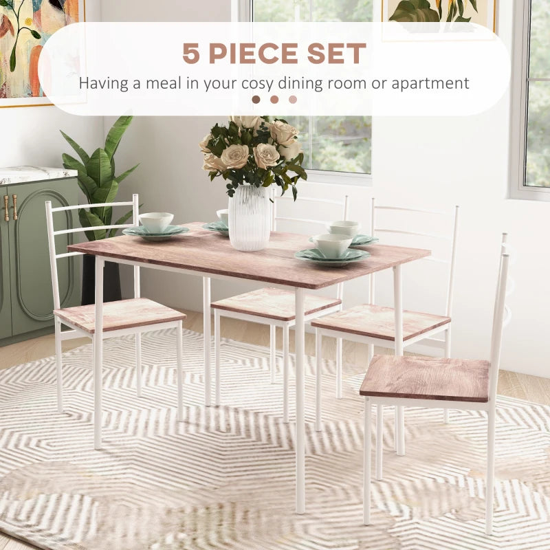 Stylish Five-Piece Compact Dining Table Set with Chairs - Modern Brown and White Design for Small Spaces