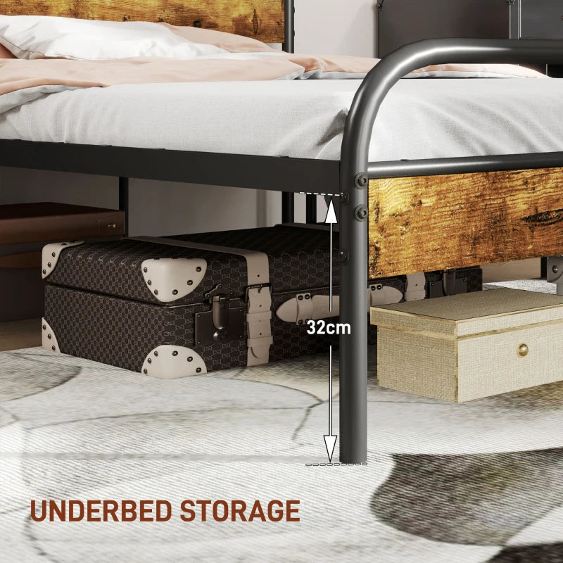 Industrial-Style King Bed Frame - Sturdy Black & Brown Metal Design for Modern Bedrooms - Stylish & Durable Sleep Solution