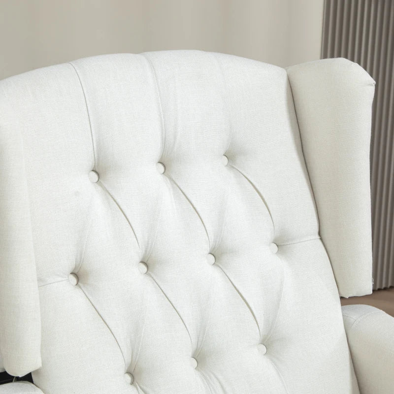 Vintage Wingback Recliner Armchair with Nail Head Trim and Button Tufted Back for Living Room, Cream White