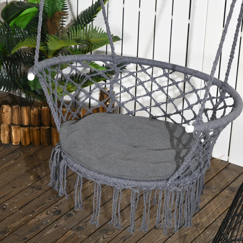 Dark Grey Outdoor Rope Hammock Chair with Cushion
