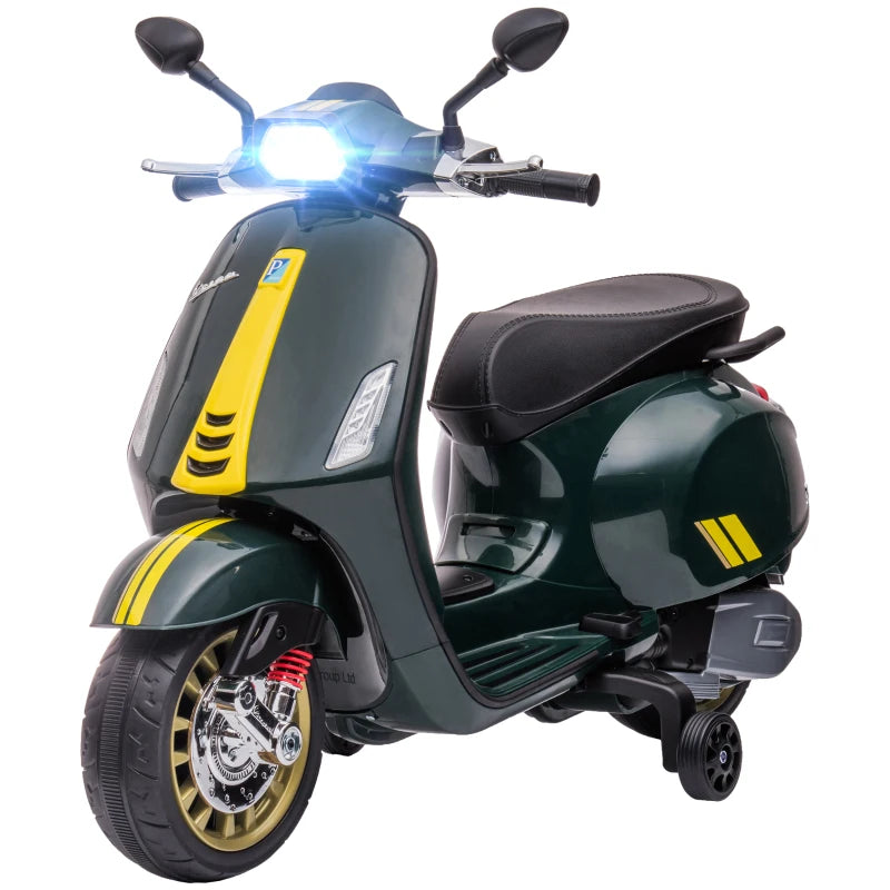 12V Licensed Kids Electric Vespa Motorbike with Music Headlights FM Radio for Ages 3-6 Green