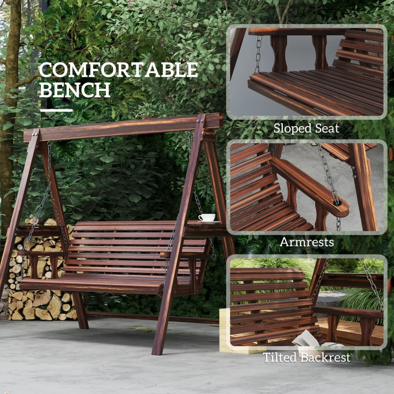 Three-Seater Wooden Swing Bench - Outdoor Garden Furniture - Natural Wood Finish