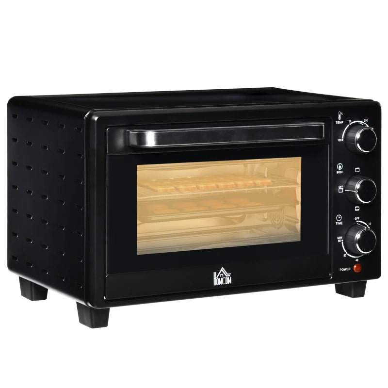 21L Mini Countertop Oven - Adjustable Temperature 100°C-230°C, Compact Black Design for Efficient Cooking