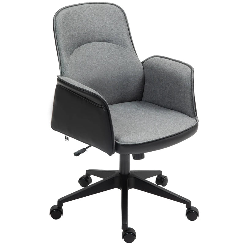 Stylish Grey Linen and Faux Leather Office Chair - Ergonomic Design for Home and Office Use