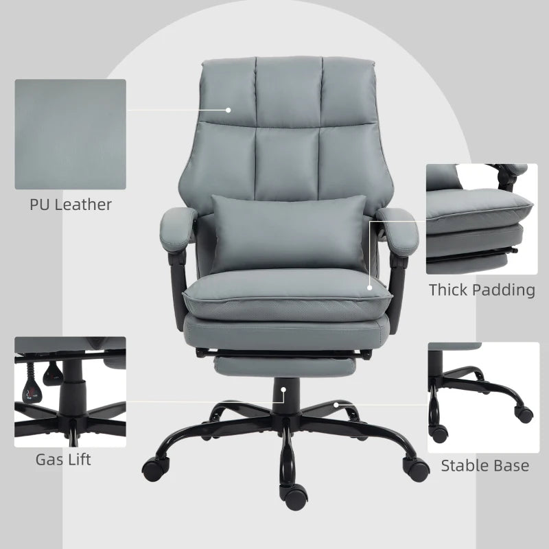 Ergonomic Faux Leather Reclining Office Chair with Footrest - Stylish Grey Comfort for Home & Office