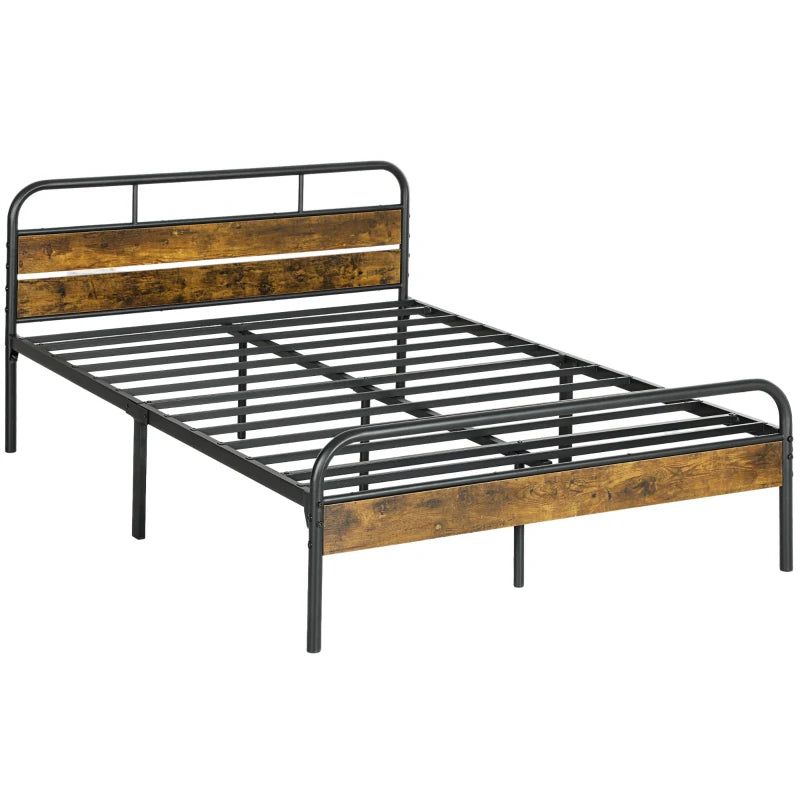 Industrial-Style Double Bed Frame in Black and Brown for Modern Bedrooms