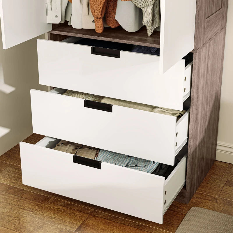 Stylish Two Door Wardrobe with Drawers for Bedroom Storage in White and Brown