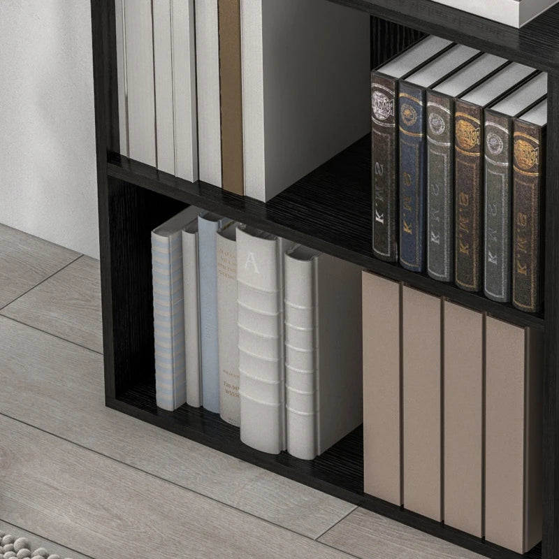Adjustable 2-Tier Bookshelf - Low Black Bookcase with 2 Compartments for Home Office, Living Room & Study