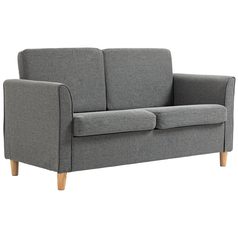 Modern Compact Loveseat Sofa for Living Room with Wooden Legs and Armrests in Grey