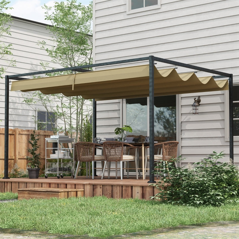 3m x 2m Khaki Pergola With Retractable Roof, Garden Gazebo Canopy Shelter for Outdoor