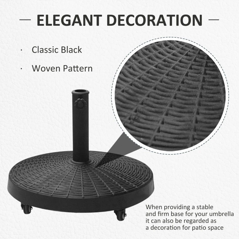 Black Resin Patio Umbrella Base with Wheels