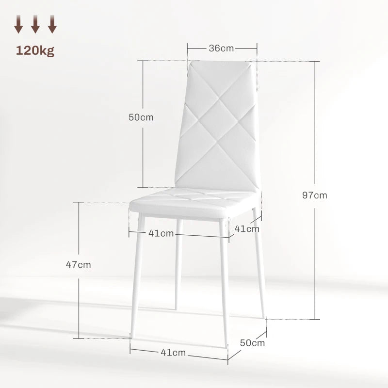 Set of 6 Modern White Faux Leather Dining Chairs - Stylish, Comfortable, Easy to Clean, Perfect for Home or Office