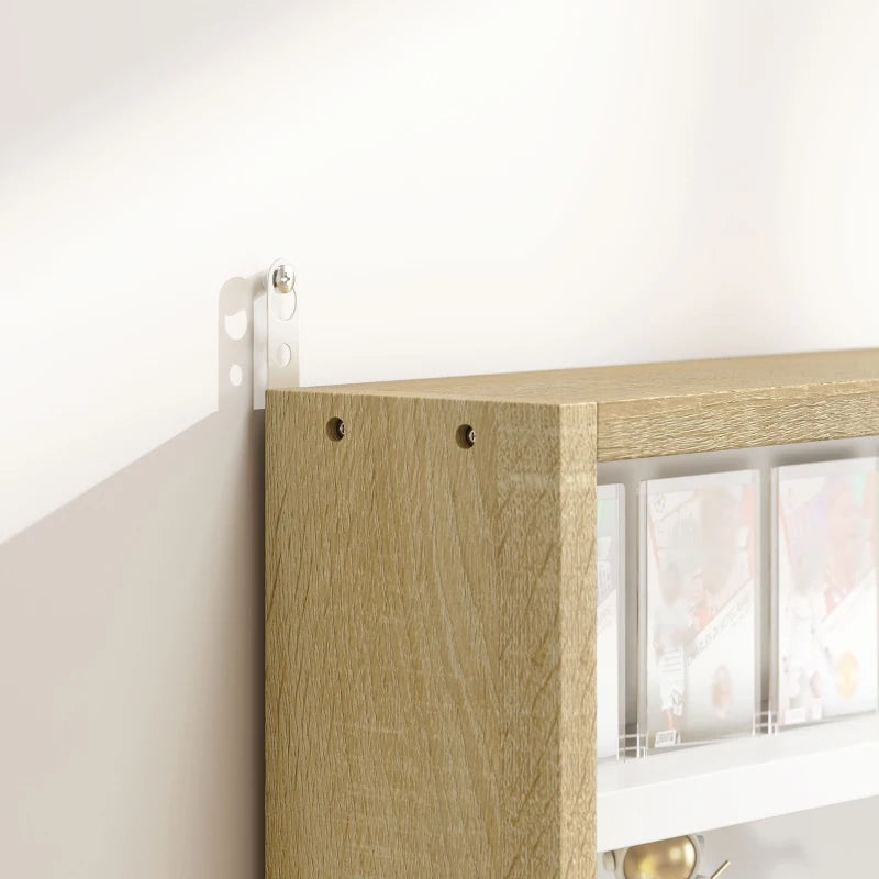 5-Tier Wall Display Shelf Unit with 4 Adjustable Shelves & Glass Doors - Natural Finish for Home & Office Decor 60x80cm