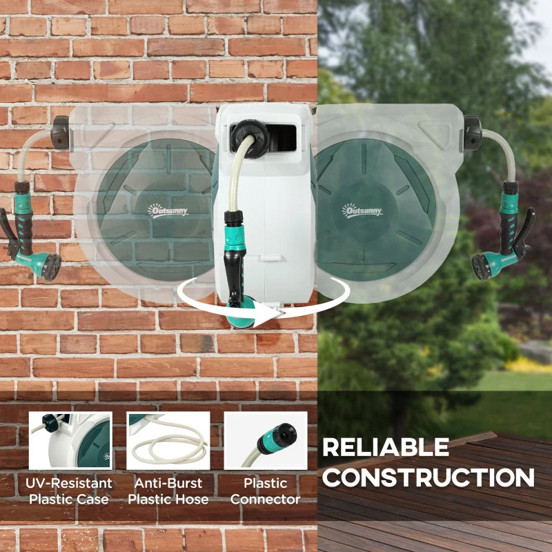 Retractable Wall-Mounted Hose Reel with Spray Nozzle