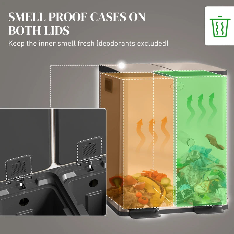 40L Dual Compartment Stainless Steel Trash Bin with Deodoriser Holders - Elegant Gold Tone for Modern Kitchens