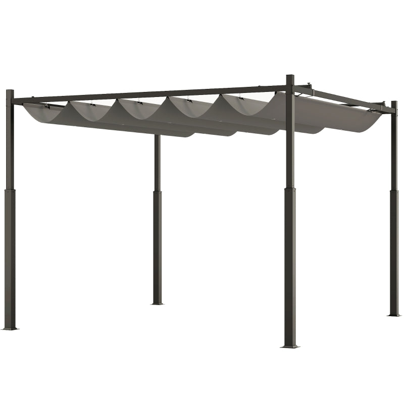 Grey 3m x 3m Retractable Garden Pergola with Magnetic Fixture
