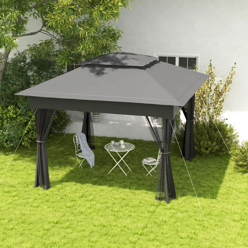 Dark Grey 3x3m Double-Roof Pop Up Gazebo with Netting and Carry Bag