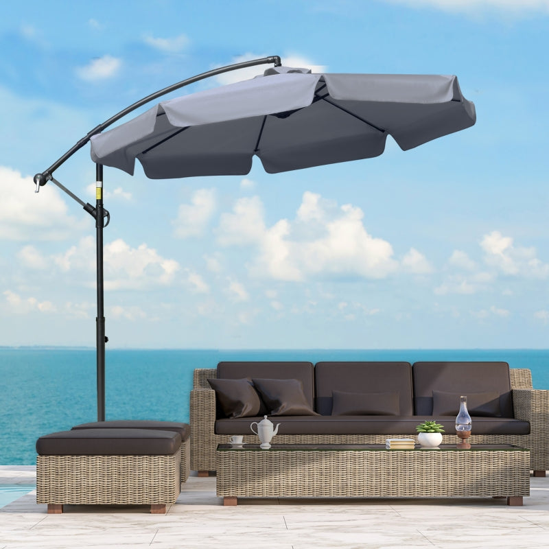 Dark Grey 2.7m Cantilever Garden Umbrella with Crank Handle and Cross Base