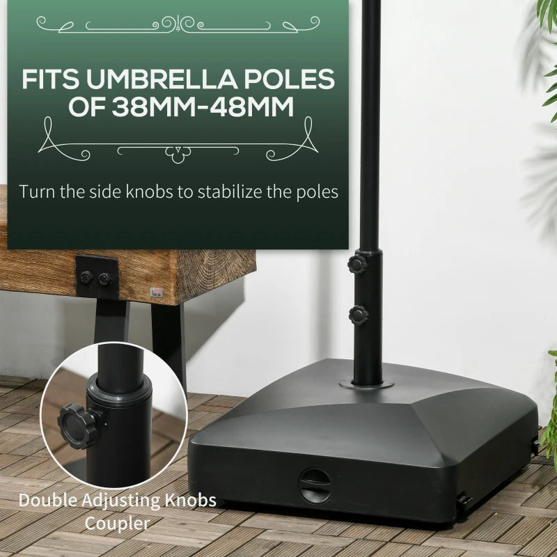 Black Garden Parasol Base Holder, 43kg Water or 60kg Sand Filled, Umbrella Stand with Wheels and Brakes