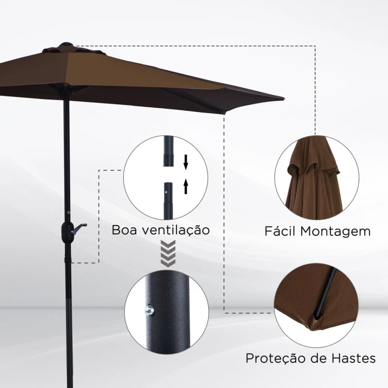 Brown 2.7m Half Balcony Parasol with 5 Steel Ribs