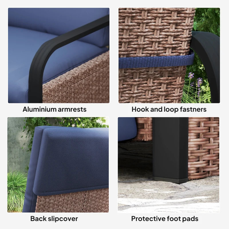 140° Reclining Rattan Armchair - Comfortable Brown and Blue Outdoor Lounge Chair