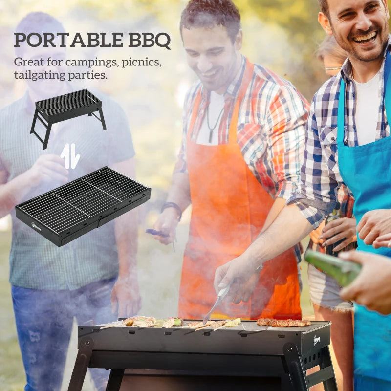 Portable Foldable Charcoal Grill - Compact Black BBQ for Outdoor Cooking and Camping