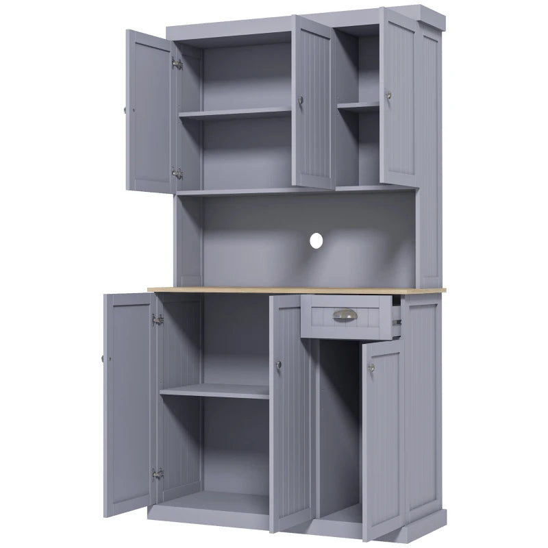 180cm Modern Freestanding Kitchen Cabinet Storage Cupboard with Open Countertop Drawer and 6 Doors Grey